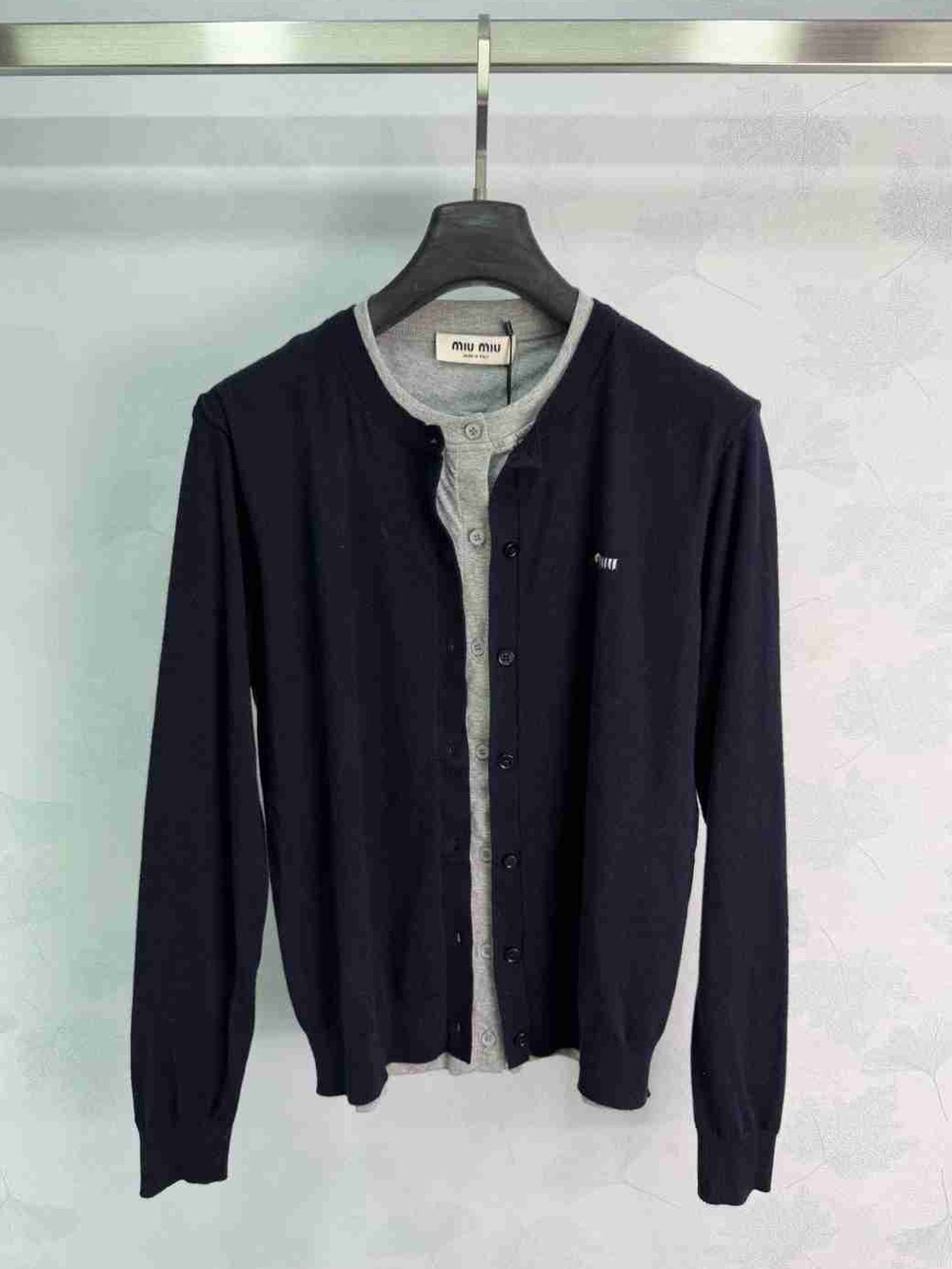 Miu Miu Navy Cardigan with Gray Trim